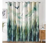 Watercolor Forest Curtains for Living Room, Pine Forest Mountain View Blackout Curtains Bedroom, 46 x 54 Inch 2 Panels, 54 Drop Eyelet Thermal Window Drapes, Home Decor