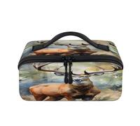 Watercolor Forest Deer Travel Makeup Bag Portable Waterproof Pouch Open Flat Toiletry Bags Toiletries Cosmetics Traveling Organizer for Women Men