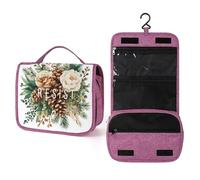 Watercolor Forest Floral with Pine Cone Resist Travel Toiletry Bag for Women,Hanging Makeup Organizer with Hook for Shampoo