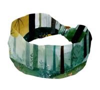 Watercolor Forest Landscape Sports Headbands for Women, Elastic Sports Hair Bands Nurse Wide Turban for Workouts Yoga Gym Tennis