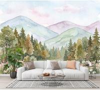 Watercolor Forest Mountains Non-Woven Wallpaper For Bedroom Decoration | Light Cyan River Pine Forest Landscape Wall Mural For Living Room Background, 3D Photo Mural Poster Picture 200X140Cm (Wxh)