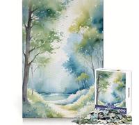 Watercolor Forest Path Adults 1000 Pieces Puzzle Reasoning Practice Easy Enjoyment Premium Edges Lovely Gift (38x26cm)