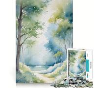 Watercolor Forest Path Jigsaw 1000 Pieces Memory Skill Fun Smooth Edge Perfect Interlock Fun-filled Way to Fill Empty Hours (38x26cm)