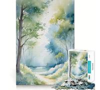 Watercolor Forest Path Jigsaw for Teenagers 1000 Pieces Mind Boost Fun Clean Cut Sturdy Components Heartwarming Gathering Activity (50x75cm)