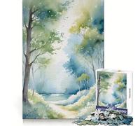 Watercolor Forest Path Jigsaw Puzzles 1000 Piece for Teenagers Focus Enhance Relaxing Pastime Tight Lock Nice Gift (50x75cm)
