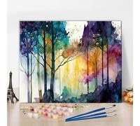 Watercolor Forest Scene Paint by Numbers for Adults Trees Natural Textures Canvas Oil Painting Kit for Adults,DIY Craft Art Painting Kit for Home Wall Decor 12x16inch (Without Frame)