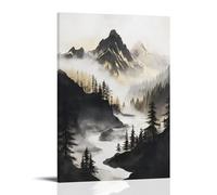 Watercolor Forest Wall Art, Black Gold Abstract Pine Tree Mountain Hanging Paintings Poster Black And White Vintage Canvas Picture for Living Room Bedroom Moder 20x30inch(50x75cm)