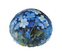 Watercolor Forget Me Not Flowers,Shower Cap Nightcap Double Layer Waterproof Elastic Bath Cap Reusable Hair Cap