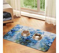 Watercolor Forget Me Not Flowers,Waterproof Pet Feeding Mat,Cat Dog Placemats for Food and Water, PU Leather Food Mats,40x60cm