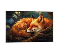 Watercolor Fox Canvas Wall Decor Abstract Red Animal Forest Landscape Poster Wall Art for Living Room Bedroom Artwork