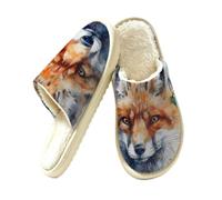 Watercolor Fox Head Slippers for Women Men, Memory Foam House Shoes M