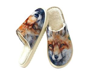 Watercolor Fox Head Slippers for Women Men, Memory Foam House Shoes M