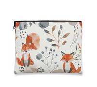 Watercolor Fox Makeup Bag, Floral Pattern Cosmetic Travel Pouch for Women, Portable Canvas Zipper Organizer, Autumn Skincare Toiletry Bag, Orange, 7x9 Inch, Fox