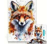 Watercolor Fox Portrait Adults 1000 Piece Jigsaw Puzzle Memory Fun Game Clean Cut Sturdy Components Unique Gift for Stress Relief (38x26cm)
