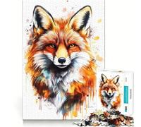 Watercolor Fox Portrait Jigsaw Puzzles 1000 Cognitive Skill Toy Smooth Burr Free Surface Relaxing Indoor Group Activity (38x52cm)