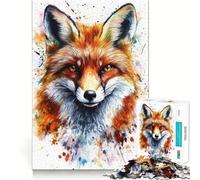 Watercolor Fox Portrait Jigsaw Puzzles 1000 Mental Focus Game No Gap Tight Fitting Design Interactive Brain Challenge for Home (38x52cm)
