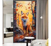 Watercolor Fox Stained Glass Window Film Abstract Autumn Yellow Leaves Wildlife Privacy Window Film Glass Door Covering Non-Adhesive Window Stickers for Bathroom Kitchen 27.6Wx47.2L inch