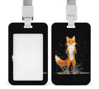 Watercolor Fox Trendy Badge Holder for Men Women Vertical Sliding Card Name Tag Holders with Lanyard