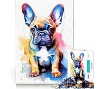 Watercolor French Bulldog 1000-piece Puzzle for Teenagers Mind Skill Fun Uniform Size Precise Pieces Relaxing Indoor Group Activity (38x26cm)