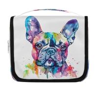 Watercolor French Bulldog Hanging Toiletry Bag Travel Wash Bag Cosmetic Makeup Accessories Organizer Waterproof Shower Bag Beauty Pouch for Women Girls Kids Dog Gift