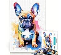 Watercolor French Bulldog Jigsaw Puzzle 1000 Pieces Cognitive Fun Play High Precision Die Cut Unique Gift for Stress Relief (50x75cm)