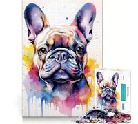 Watercolor French Bulldog Jigsaw Puzzle 1000 Pieces Cognitive Fun Play High Precision Die Cut Unique Gift for Stress Relief (38x52cm)
