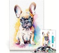 Watercolor French Bulldog Jigsaw Puzzle 1000 Think Boost Game Tight Lock No Loose Pieces Interactive Brain Challenge for Home (38x52cm)