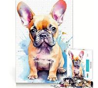 Watercolor French Bulldog Jigsaw Puzzles 1000 Pieces Focus Boost Fun Laser Cut for Flawless Fit Bonding Activity for Loved Ones (38x52cm)