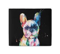 Watercolor French Bulldog Men Wallet Leather Bifold Wallets with Window Slim Minimalist Front Pocket