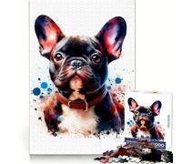 Watercolor French Bulldog Portrait Jigsaw Puzzles 1000 Piece for Adults Intellectual Fun Calm Distraction Sharp Cut Thoughtful Gift (50x75cm)