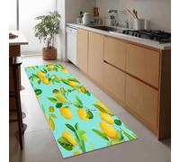 Watercolor Fresh Style Kitchen Carpet Runners Non Slip Washable Kitchen Rug Runners, Fruit Yellow Lemon Leaves Low Pile Floor Mat for Bedroom Entrance Laundry Room 60 x 150 cm