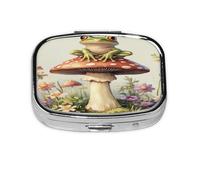 Watercolor Frog Mushroom Pattern Pill Case Pill Box Travel Pill Organizer Small Square Medicine Box for Purse & Pocket Gifts