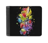 Watercolor Fruits Grape Strawberry Banana Funny Wallet for Men RFID Blocking Bifold Wallet Soft Billfold with Card Slots Custom Gifts