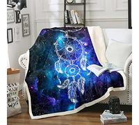 Watercolor Galaxy Blanket for Living Room/Bedroom, Starry Sky Feather Dreamcatcher Blanket Single, Outer Space Universe Decoration Fleece Single Blanket Double 60"x79"