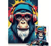 Watercolor Gaming Chimpanzee Video Game Jigsaw Puzzle for Teenagers 1000 Pieces Sharp Recall Quiet Recreation Uniform Cut Unique Xmas Gift (38x52cm)