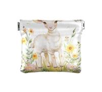 Watercolor Garden with Cotton Sheep Women's Leather Coin Change Purse Unique Change Holder Card Organizer for Women Girls