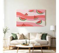 Watercolor Geometric Canvas Wall Art - Watermelon Slice Wavy Pattern Framed Wall Decor Artwork, Waterproof Pictures Walls Prints for Living Room Bedroom Home Decorations 100 x 75 cm
