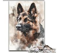 Watercolor German Shepherd Jigsaw Puzzles for Teenagers 1000, for 14+ Train Your Brain And Your Hands Christmas Game Gifts (26x38cm)