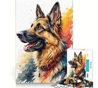Watercolor German Shepherd Portrait Jigsaw for Teenagers 1000 Pieces Mind Boost Fun Clean Cut Sturdy Components Heartwarming Gathering Activity (38x26cm)