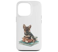 Watercolor German Shepherd Puppy on Books Dog Lover Case for iPhone 13 Pro