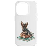 Watercolor German Shepherd Puppy on Books Dog Lover Case for iPhone 14 Pro