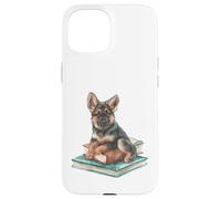 Watercolor German Shepherd Puppy on Books Dog Lover Case for iPhone 15