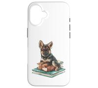 Watercolor German Shepherd Puppy on Books Dog Lover Case for iPhone 16