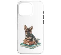 Watercolor German Shepherd Puppy on Books Dog Lover Case for iPhone 16 Pro