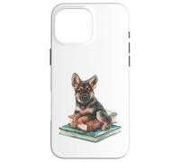 Watercolor German Shepherd Puppy on Books Dog Lover Case for iPhone 16 Pro Max