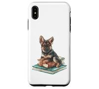 Watercolor German Shepherd Puppy on Books Dog Lover Case for iPhone XS Max
