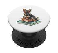 Watercolor German Shepherd Puppy on Books Dog Lover PopSockets Adhesive PopGrip