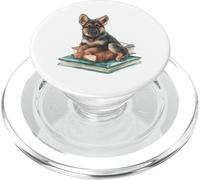 Watercolor German Shepherd Puppy on Books Dog Lover PopSockets PopGrip for MagSafe
