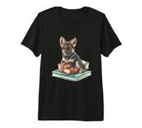 Watercolor German Shepherd Puppy on Books Dog Lover Premium T-Shirt