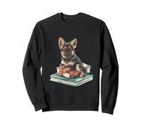 Watercolor German Shepherd Puppy on Books Dog Lover Sweatshirt